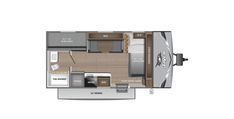Detailed floorplan of the 2025 Jayco Jay Flight SLX 175BH Travel Trailer