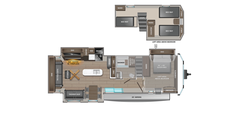 Detailed floorplan of the 2025 Jayco Jay Flight Bungalow 40DLFT Travel Trailer