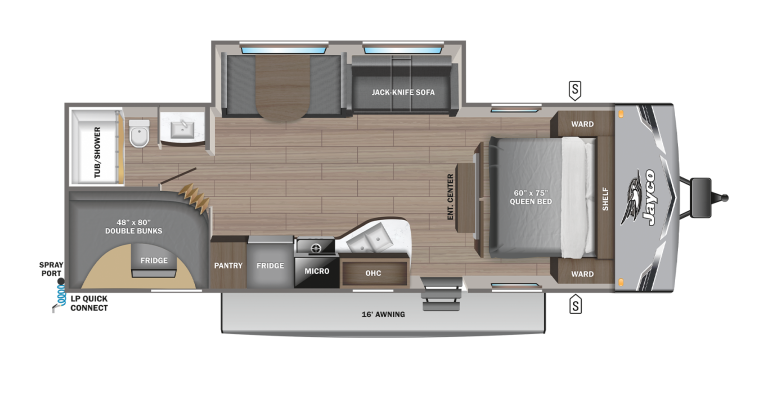 Detailed floorplan of the 2025 Jayco Jay Flight SLX 261BHS Travel Trailer
