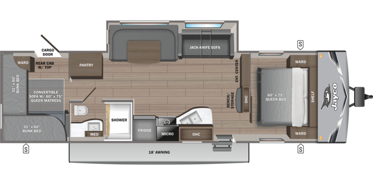 Detailed floorplan of the 2025 Jayco Jay Flight 294QBS travel trailer